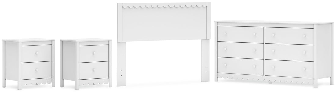Hallityn Full Panel Headboard with Dresser and 2 Nightstands in White - PKG019033