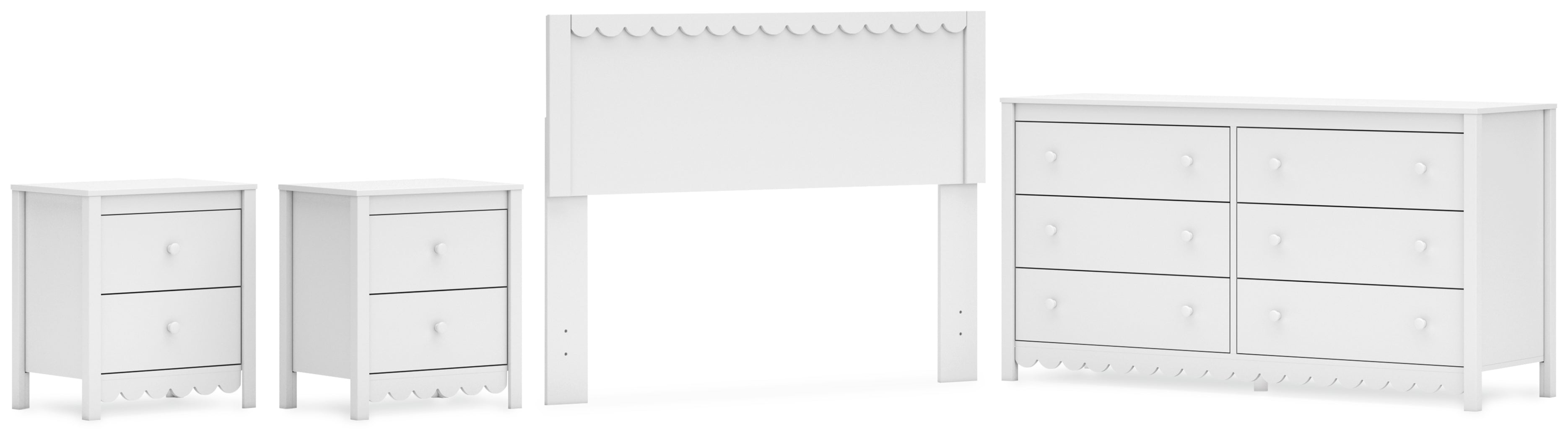 Hallityn Full Panel Headboard with Dresser and 2 Nightstands in White - PKG019033