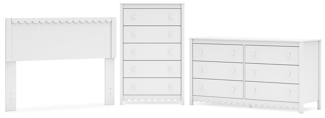 Hallityn Full Panel Headboard with Dresser and Chest in White - PKG018834