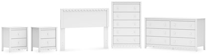 Hallityn Full Panel Headboard with Dresser, Chest and 2 Nightstands in White - PKG019034