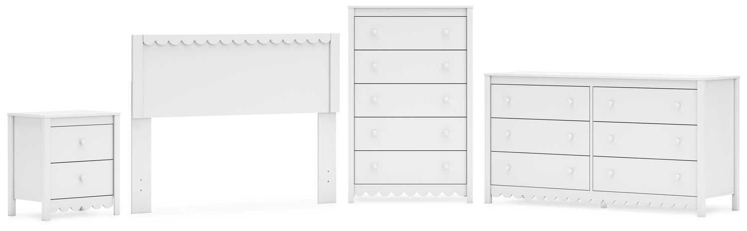Hallityn Full Panel Headboard with Dresser, Chest and Nightstand in White - PKG018835