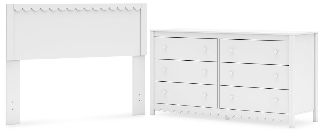 Hallityn Full Panel Headboard with Dresser in White - PKG018832