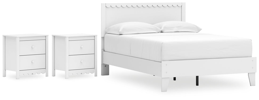 Hallityn Full Panel Platform Bed with 2 Nightstands in White - PKG019040