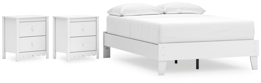 Hallityn Full Platform Bed with 2 Nightstands in White - PKG019025