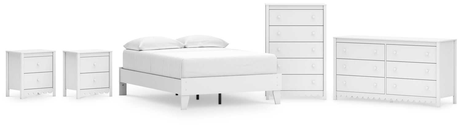 Hallityn Full Platform Bed with Dresser, Chest and 2 Nightstands in White - PKG019024