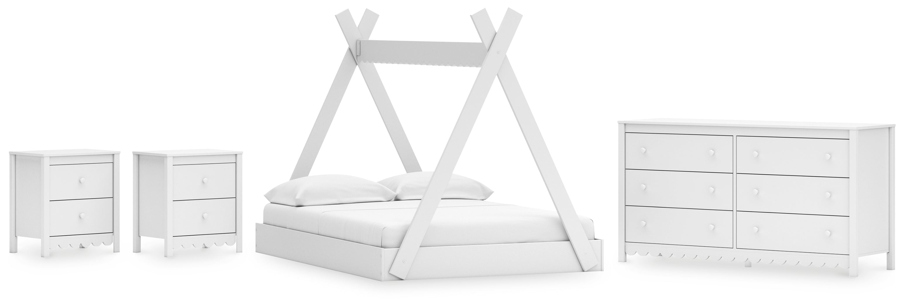 Hallityn Full Tent Bed with Dresser and 2 Nightstands in White - PKG019028