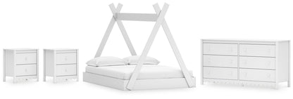 Hallityn Full Tent Bed with Dresser and 2 Nightstands in White - PKG019028