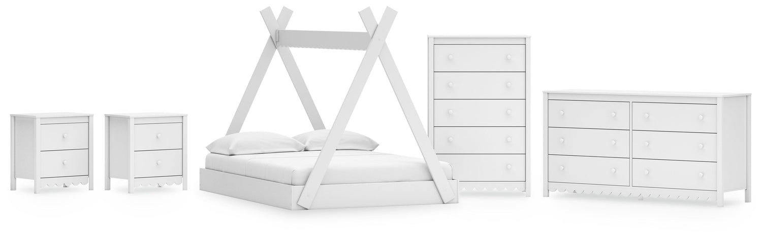Hallityn Full Tent Bed with Dresser, Chest and 2 Nightstands in White - PKG019029