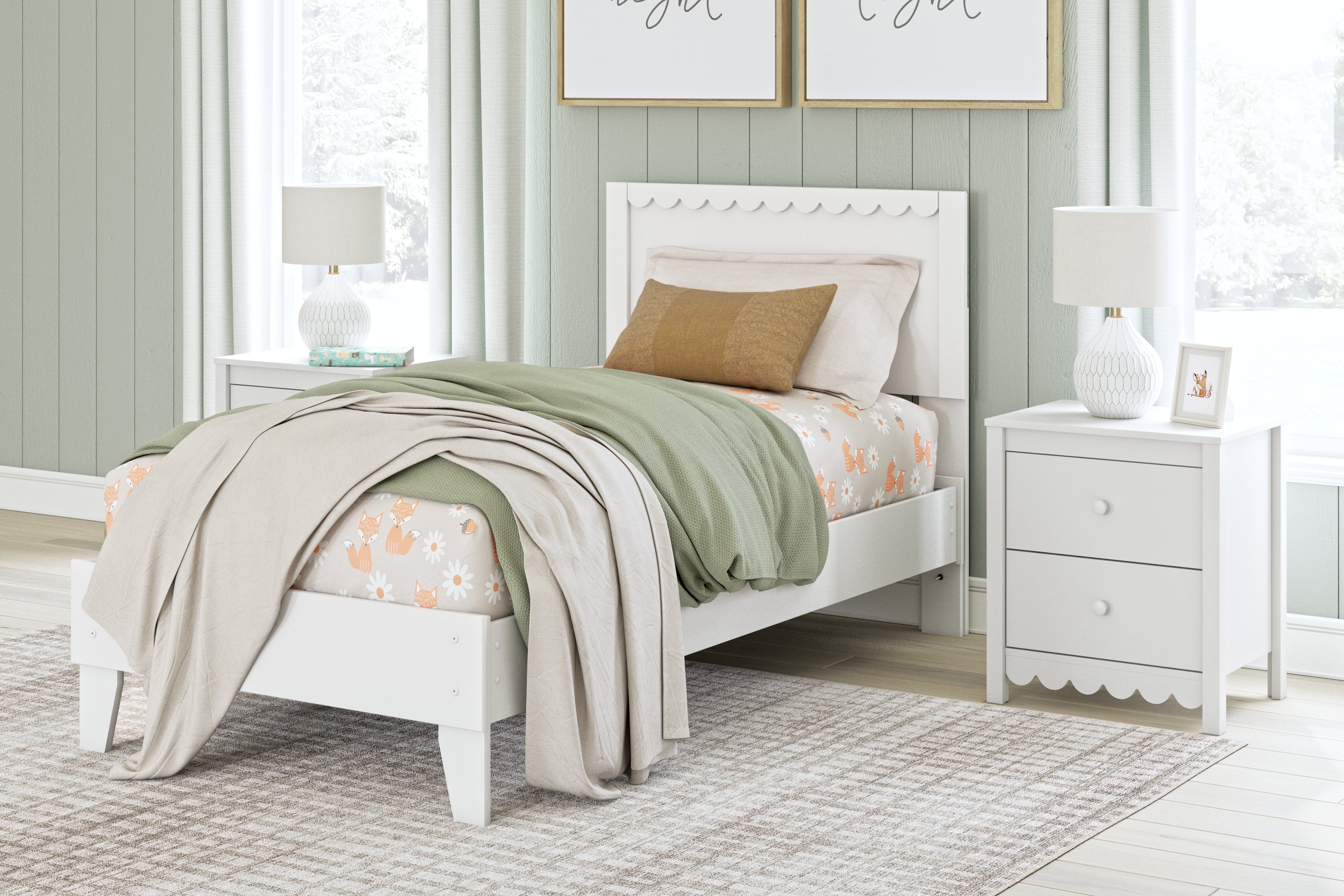 Hallityn Twin Panel Headboard with Dresser, Chest and Nightstand in White - PKG018831