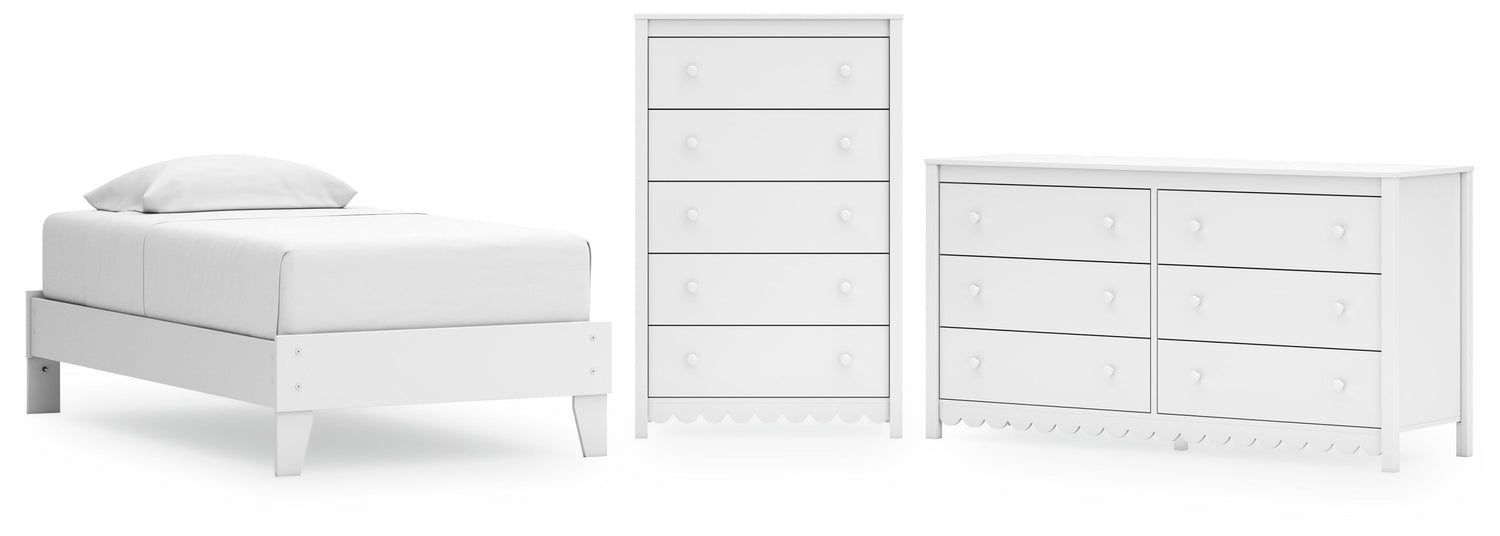 Hallityn Twin Platform Bed with Dresser and Chest in White from Ashley - Luna Furniture