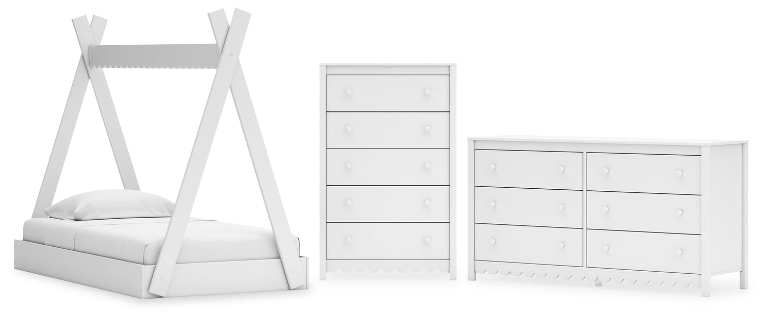Hallityn Twin Tent Bed with Dresser and Chest in White - PKG018822