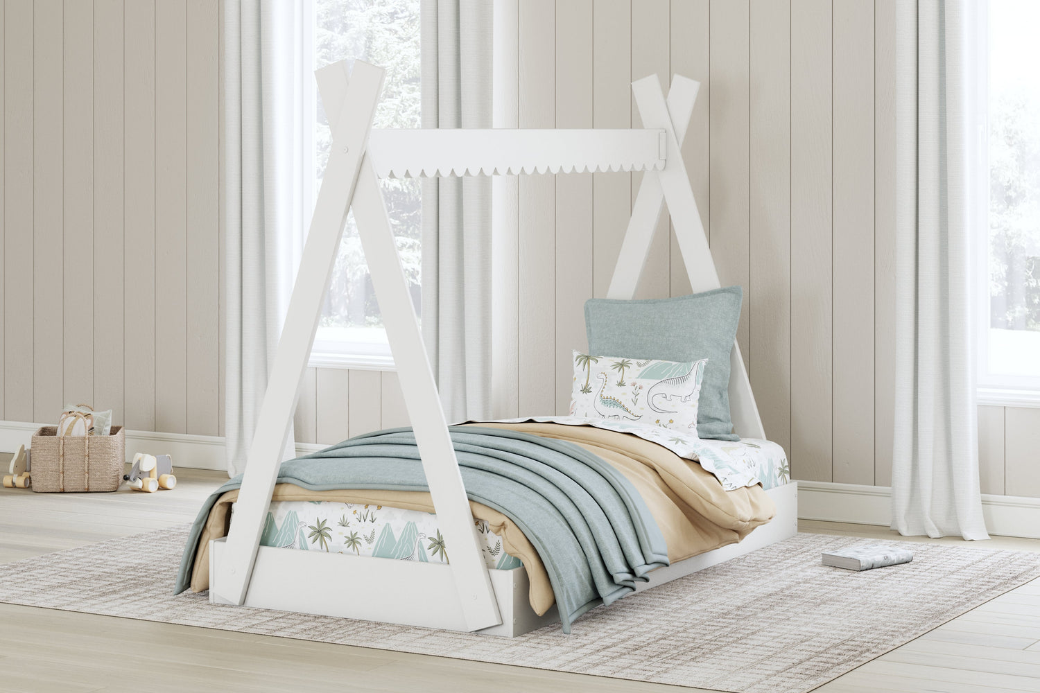 Hallityn Twin Tent Bed with Dresser, Chest and 2 Nightstands in White - PKG019027