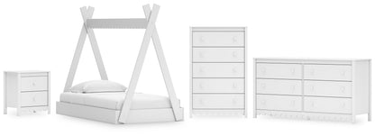 Hallityn Twin Tent Bed with Dresser, Chest and Nightstand in White - PKG018823