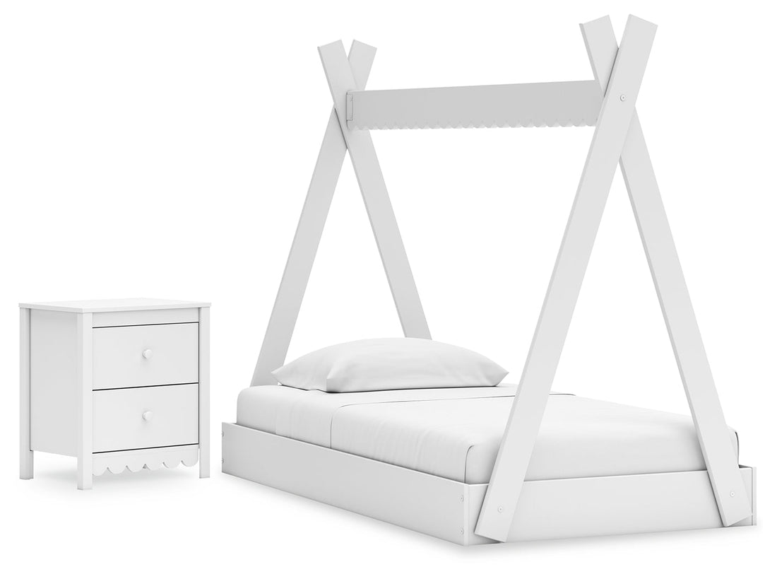 Hallityn Twin Tent Bed with Nightstand in White - PKG018964