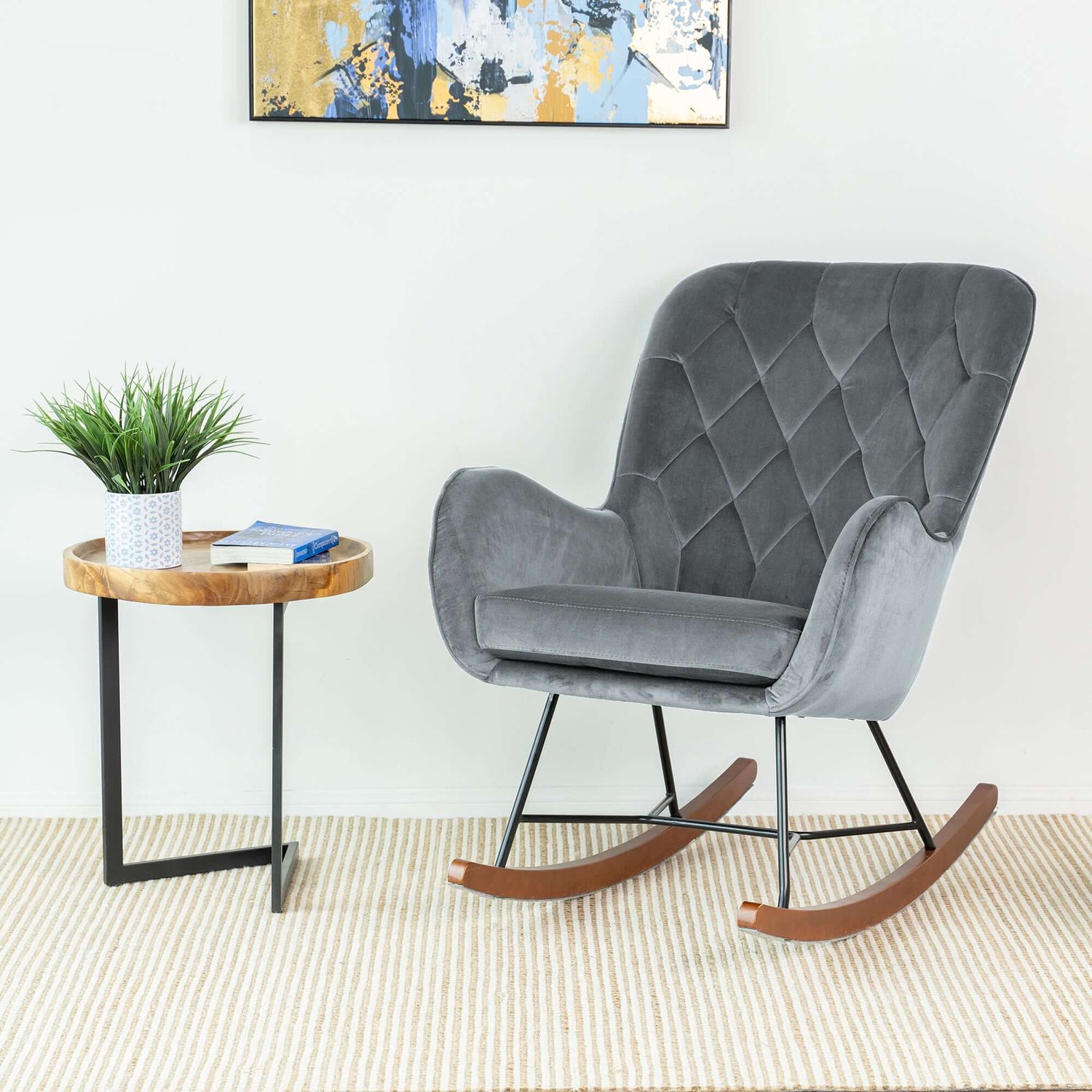Hannah Mid Century Modern Rocking Chair In Dark Grey - RCH01900401