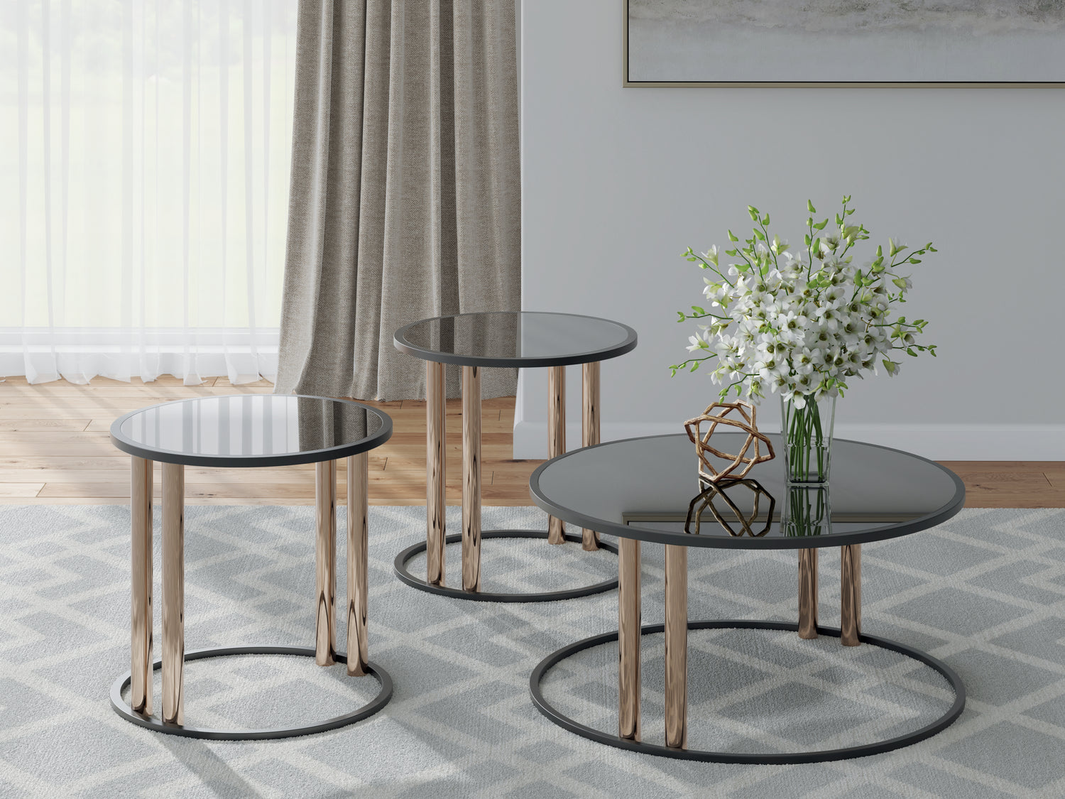Hannerly Black/Gold Finish Table (Set of 3) - T219-13