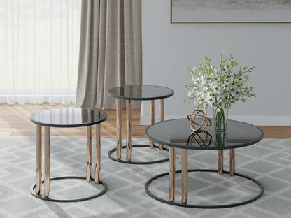 Hannerly Black/Gold Finish Table (Set of 3) - T219-13