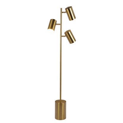 Harmony Brassed Gold Floor Lamp with Rotary Switch Triple Spots Metal Block Base - FLL03700701