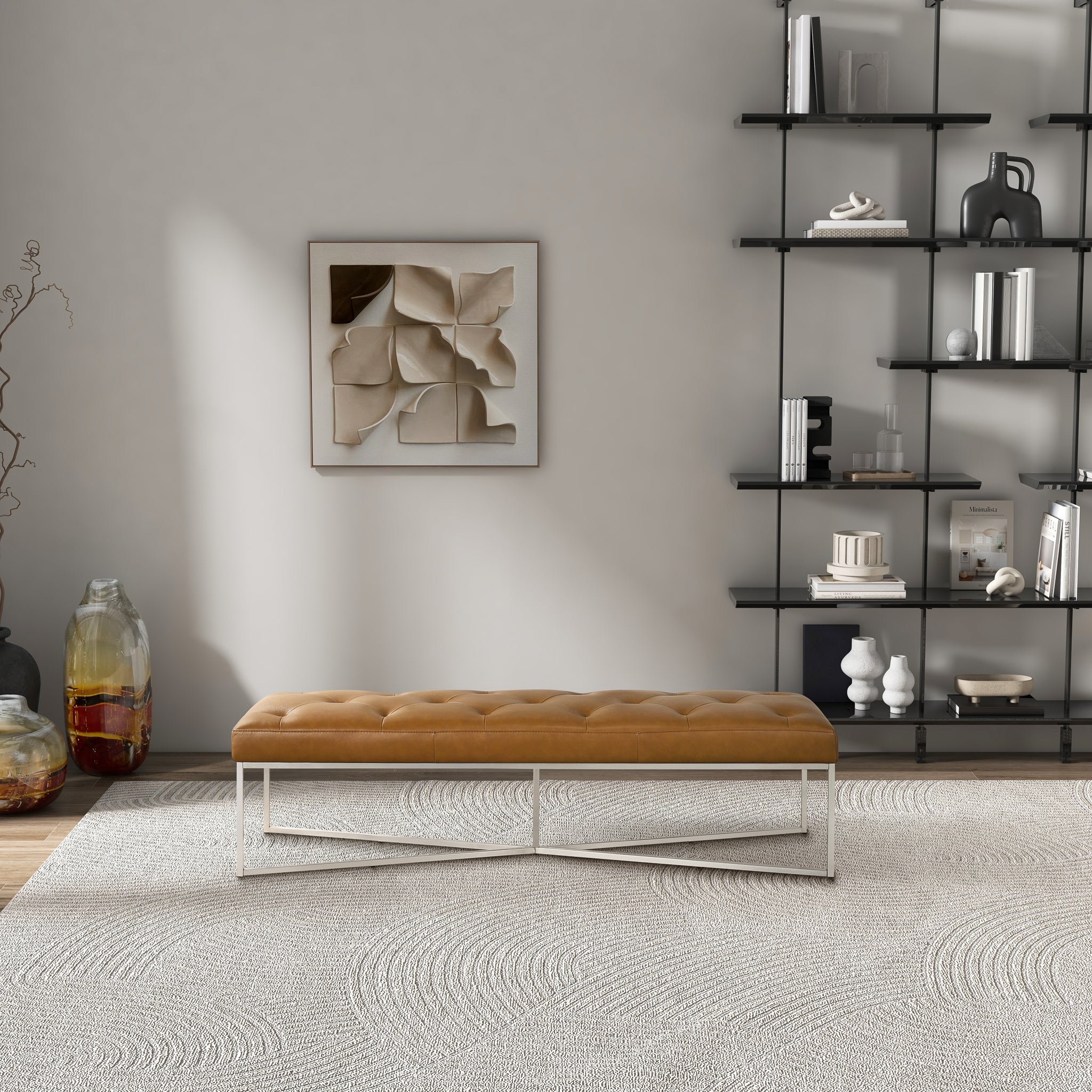 Harper Tan Leather Bench - BEN00402101