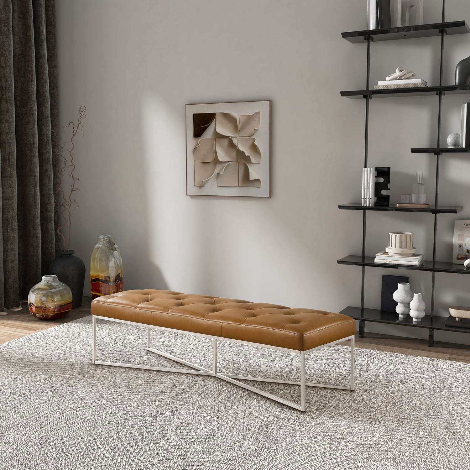 Harper Tan Leather Bench - BEN00402101