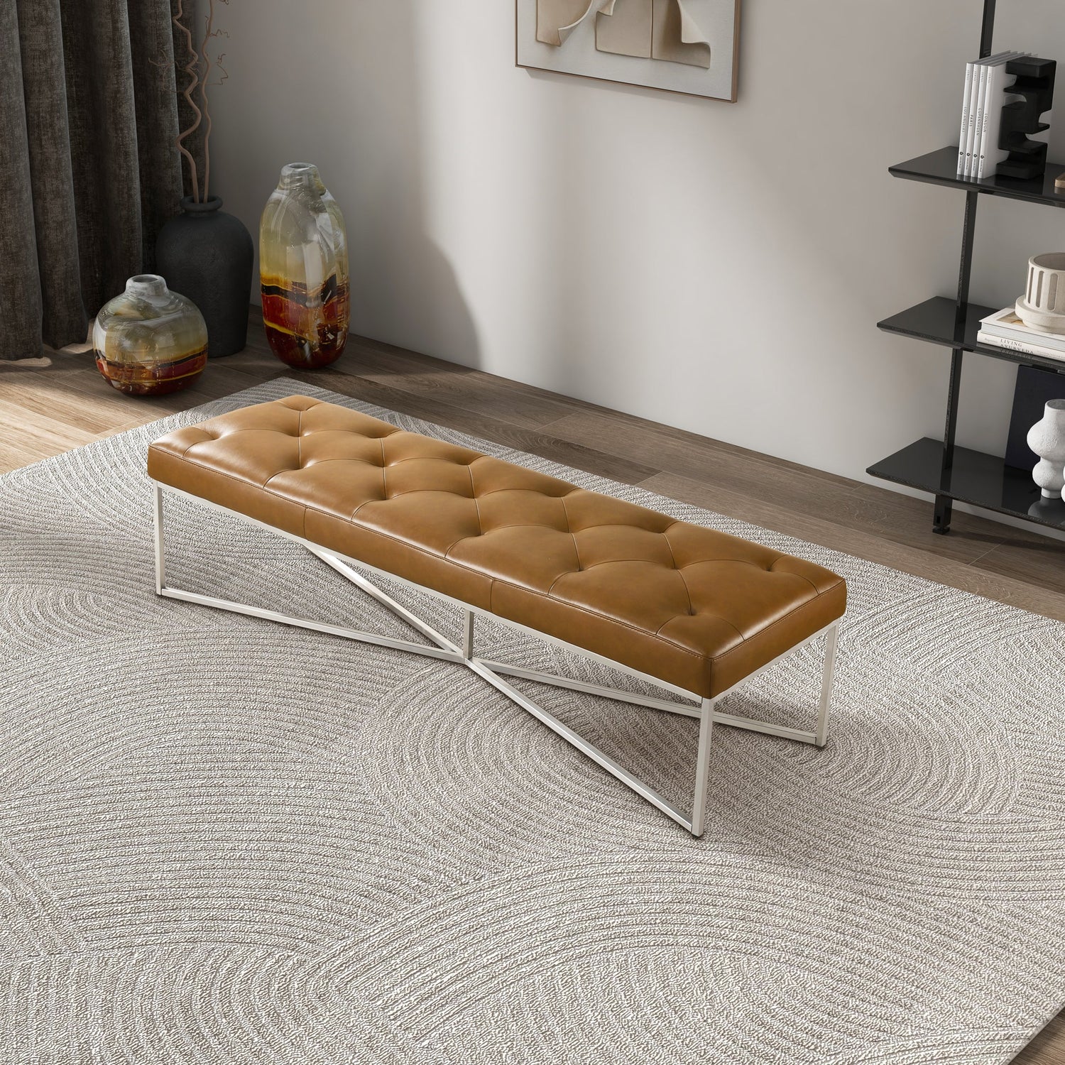 Harper Tan Leather Bench - BEN00402101