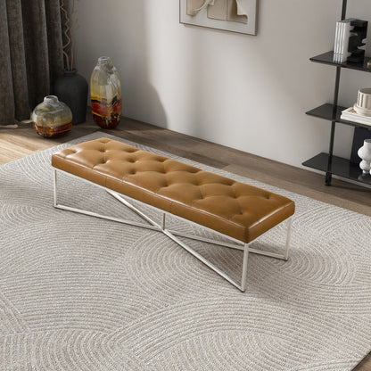 Harper Tan Leather Bench - BEN00402101