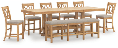 Havonplane Counter Height Dining Table, 6 Barstools and Bench - D773D5