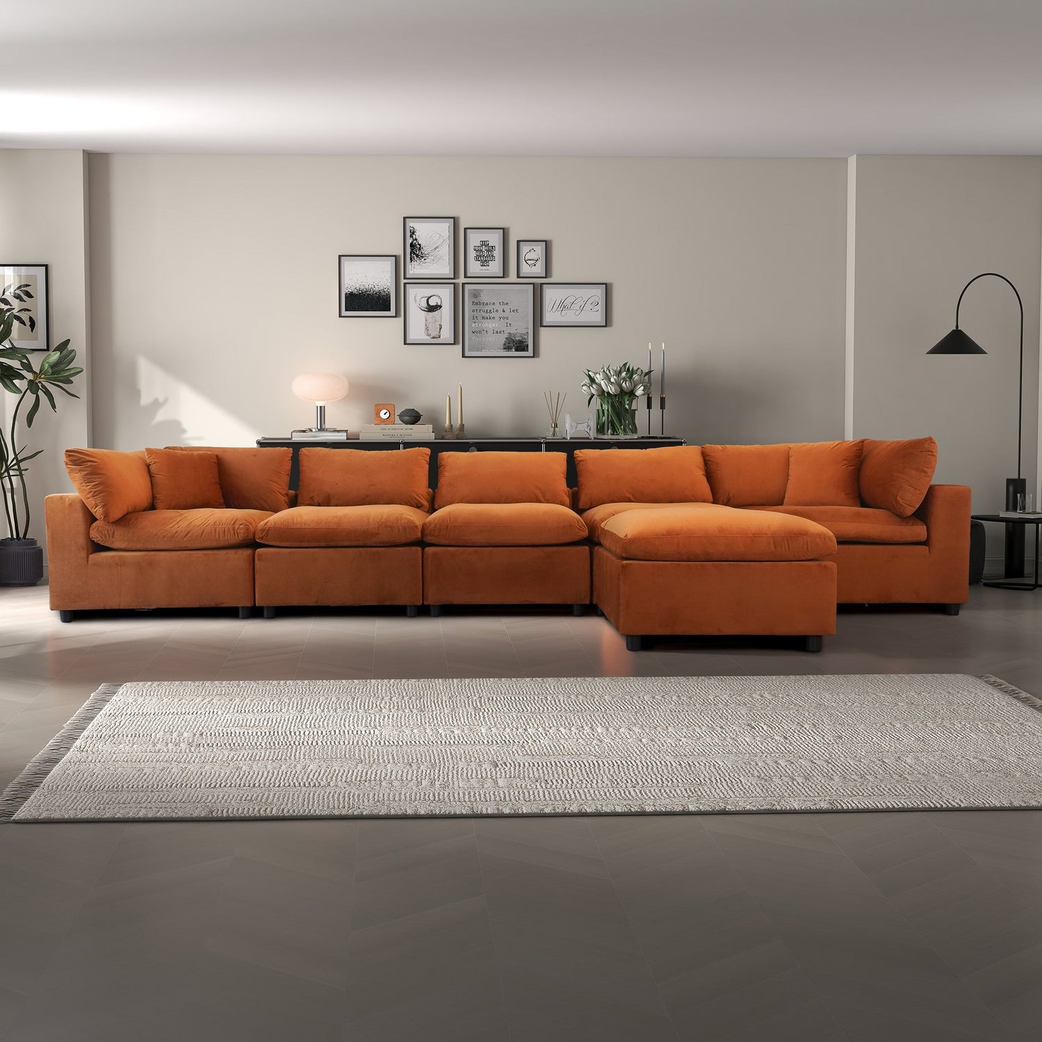 Hayward Burnt Orange Velvet Modular Sectional Sofa - MSC01000401