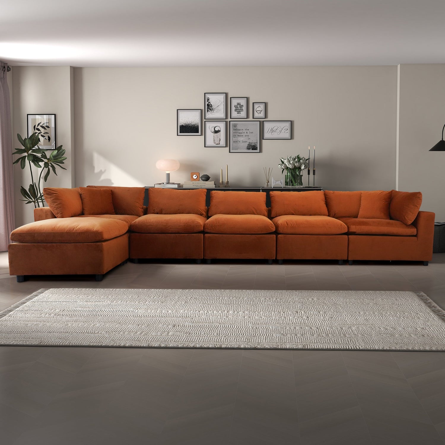 Hayward Burnt Orange Velvet Modular Sectional Sofa - MSC01000401