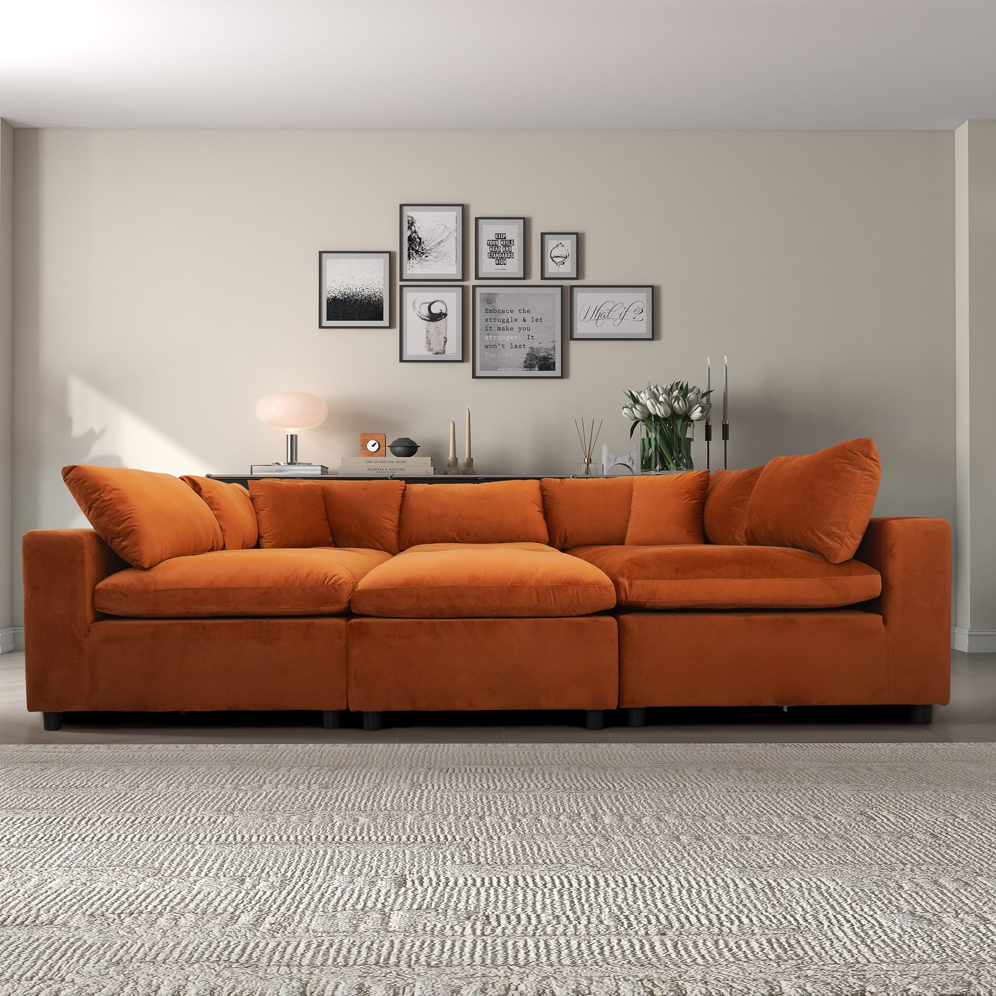 Hayward Burnt Orange Velvet Modular Sectional Sofa - MSC01000401