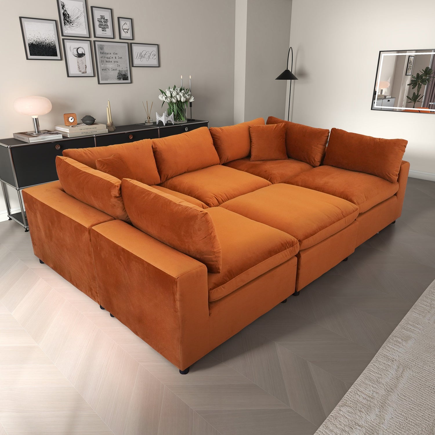 Hayward Burnt Orange Velvet Modular Sectional Sofa - MSC01000401