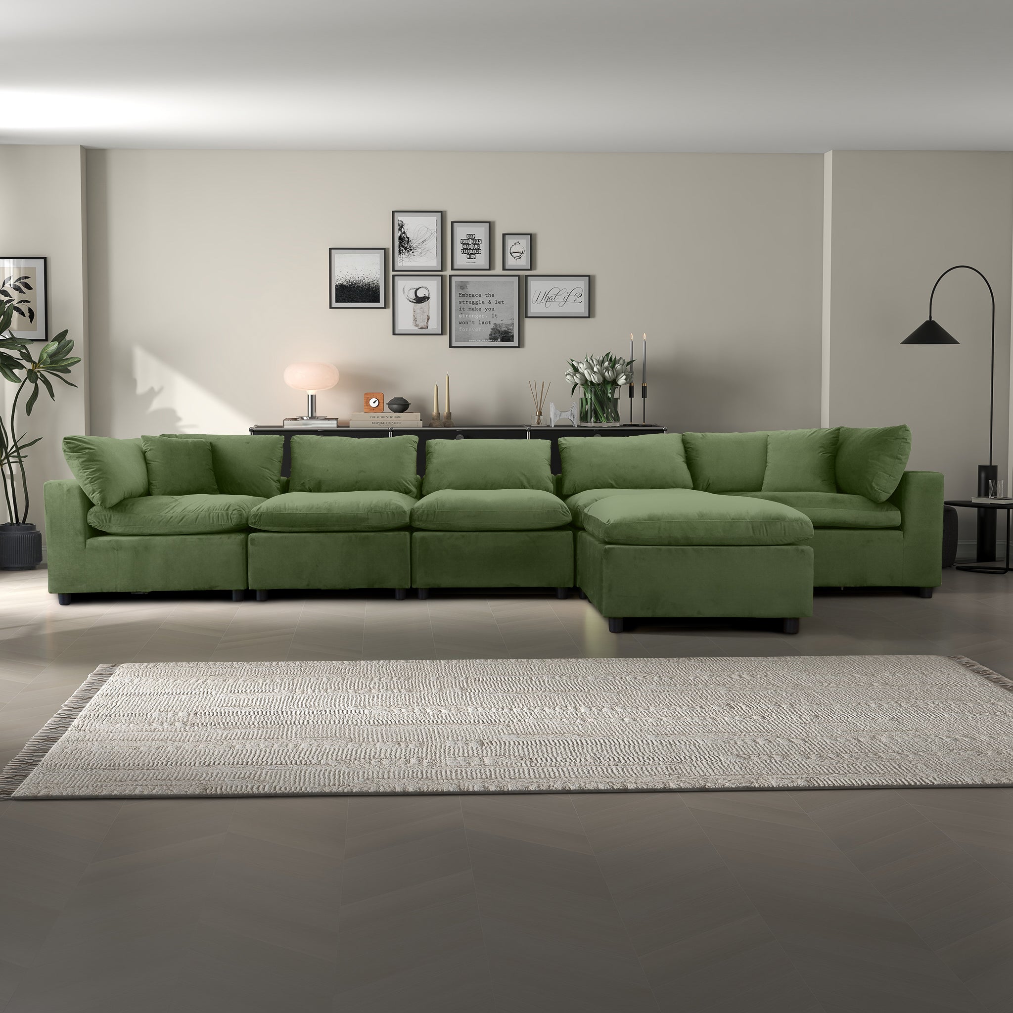 Hayward Olive Green Velvet Modular Sectional Sofa - MSC01000403