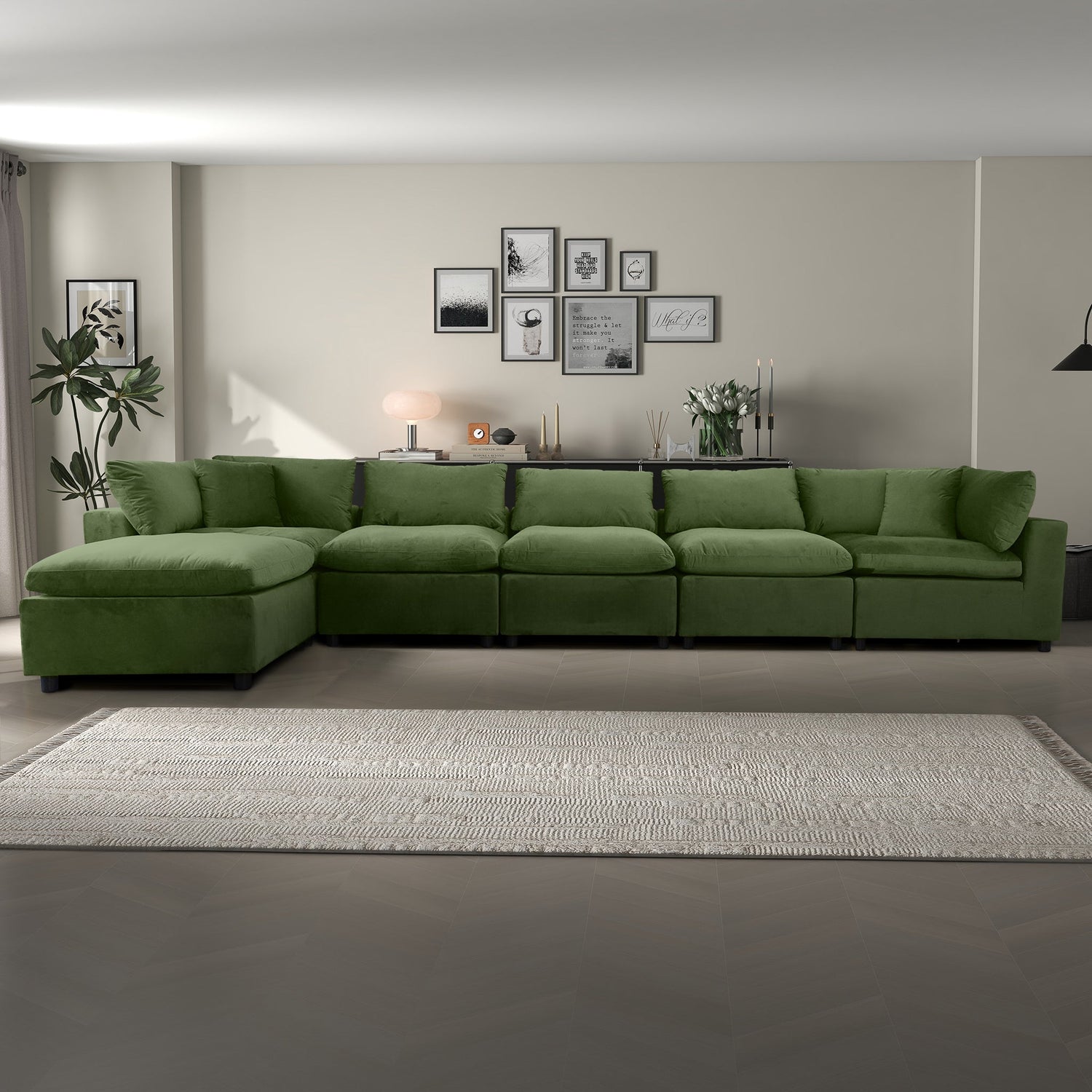 Hayward Olive Green Velvet Modular Sectional Sofa - MSC01000403
