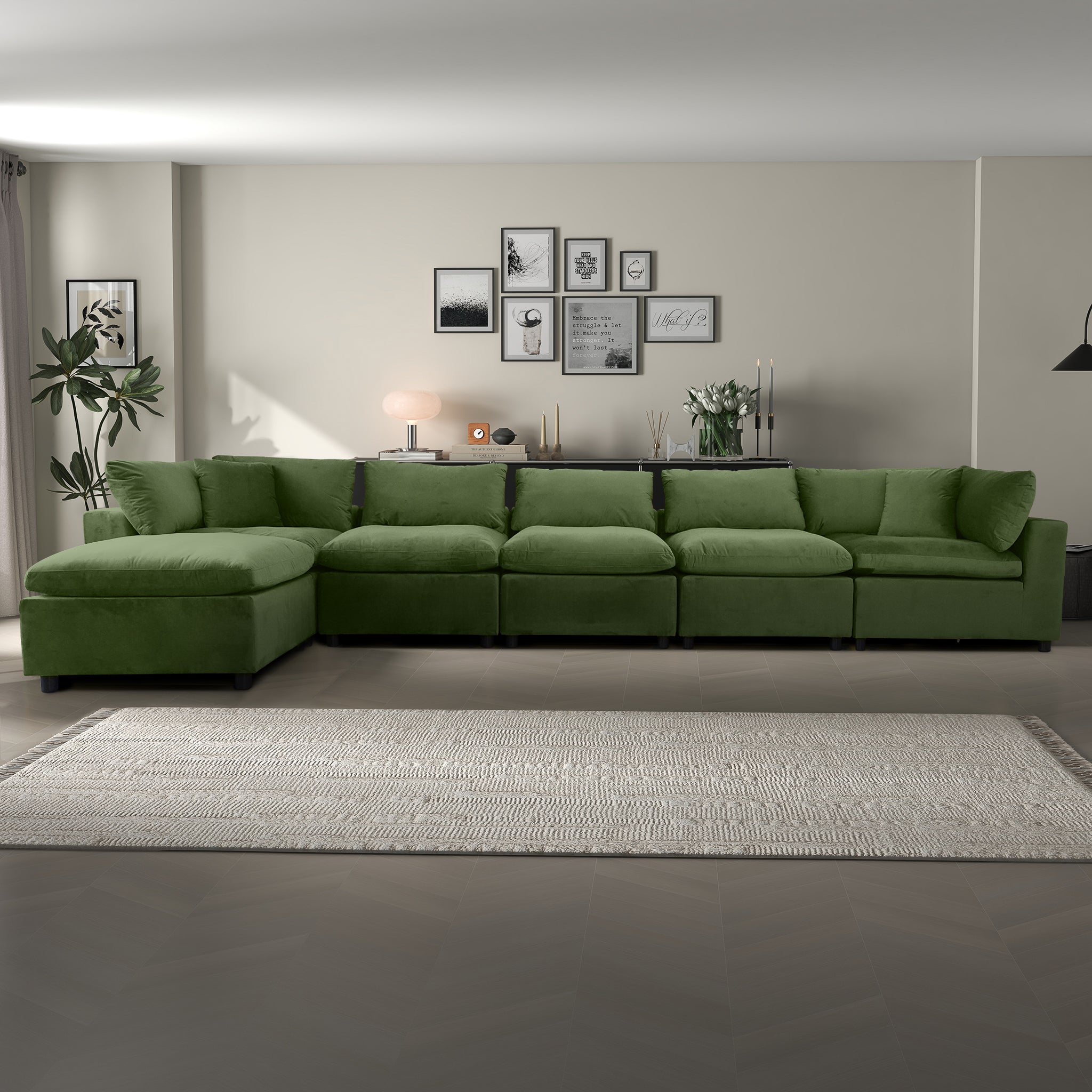 Hayward Olive Green Velvet Modular Sectional Sofa - MSC01000403