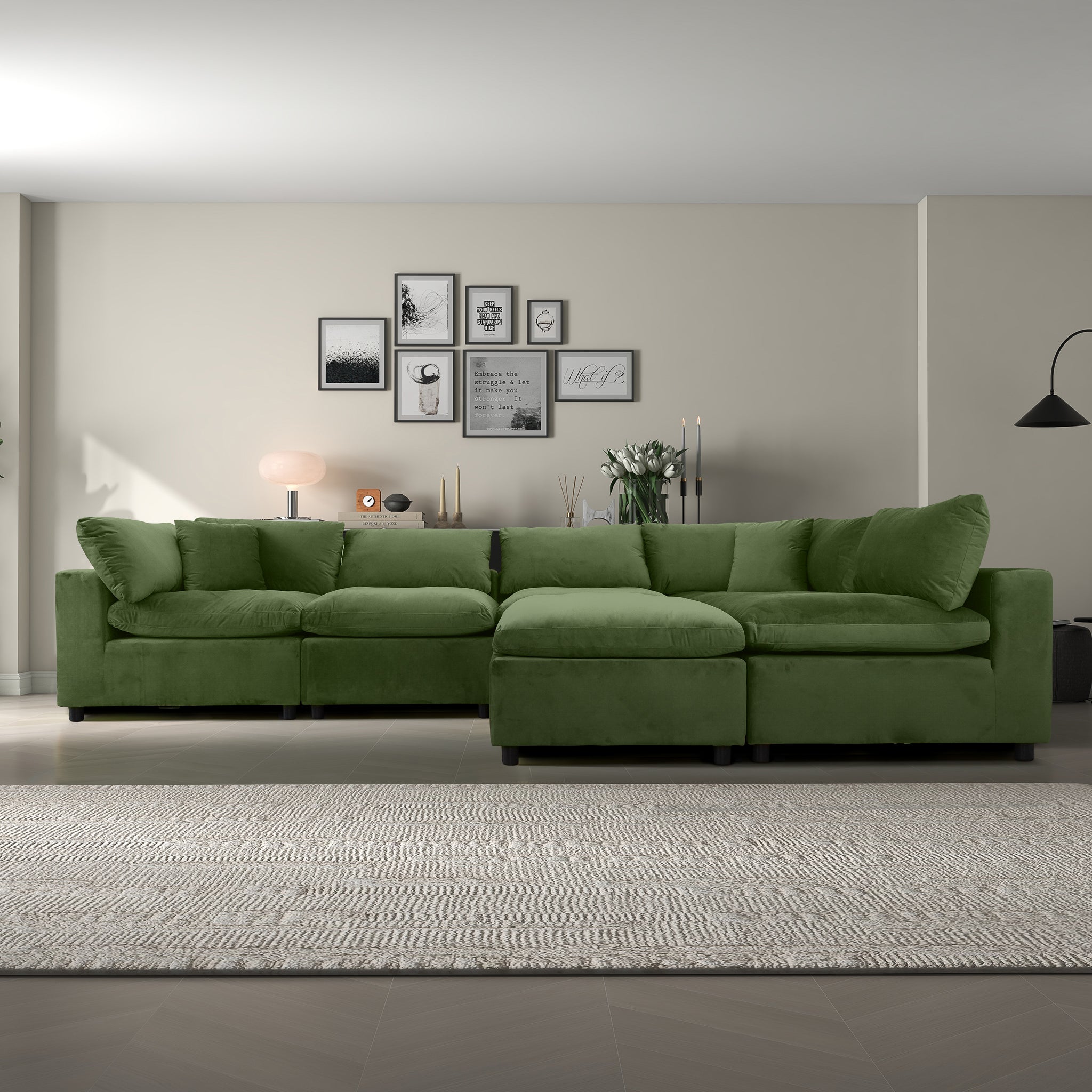 Hayward Olive Green Velvet Modular Sectional Sofa - MSC01000403