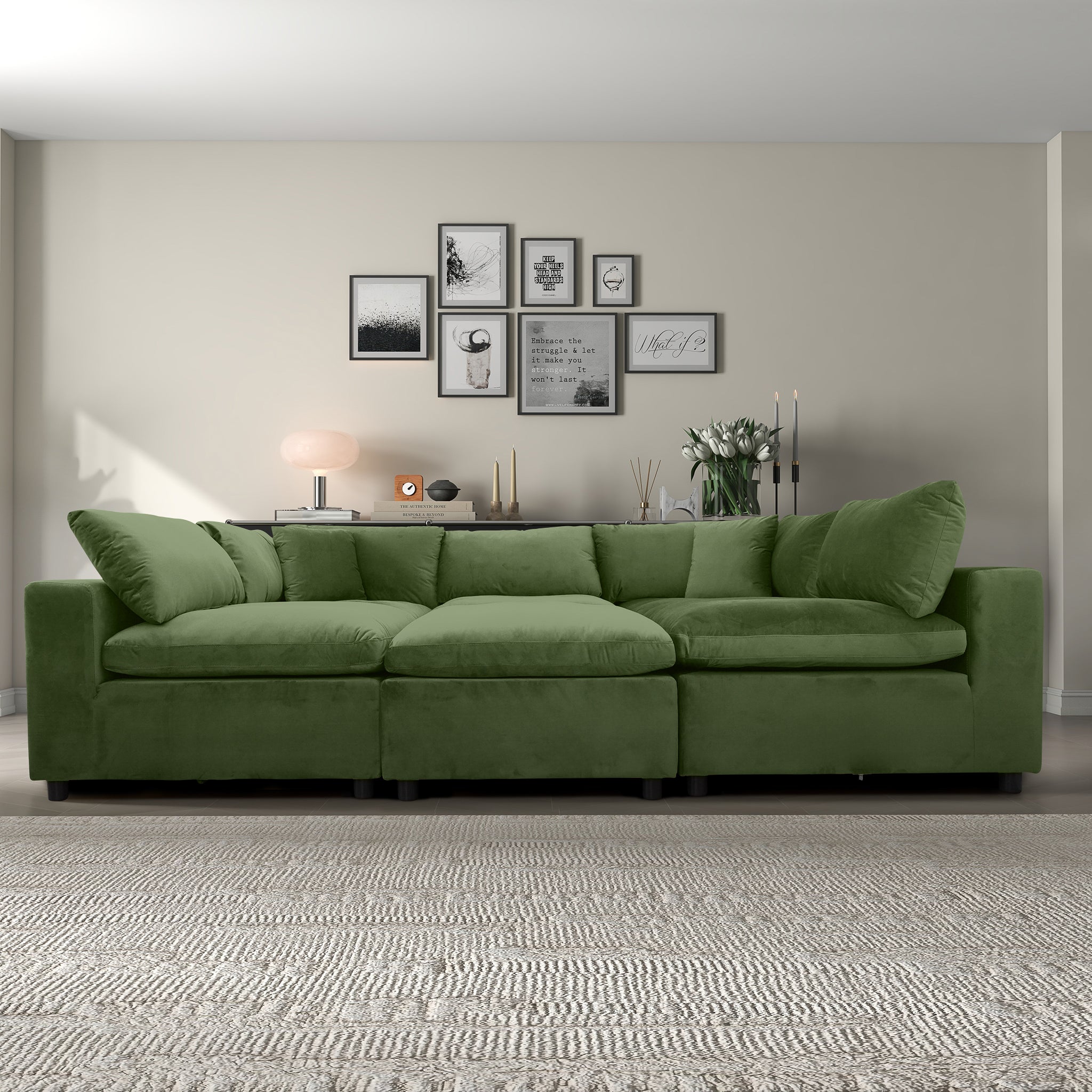 Hayward Olive Green Velvet Modular Sectional Sofa - MSC01000403