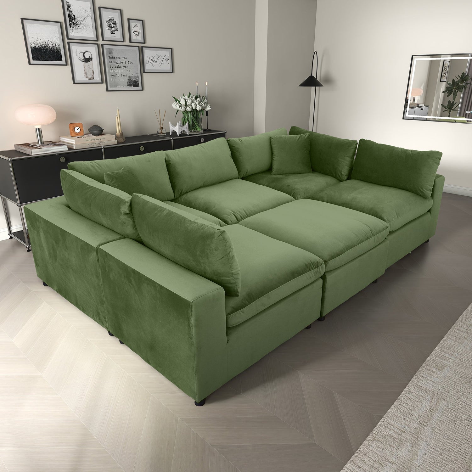 Hayward Olive Green Velvet Modular Sectional Sofa - MSC01000403
