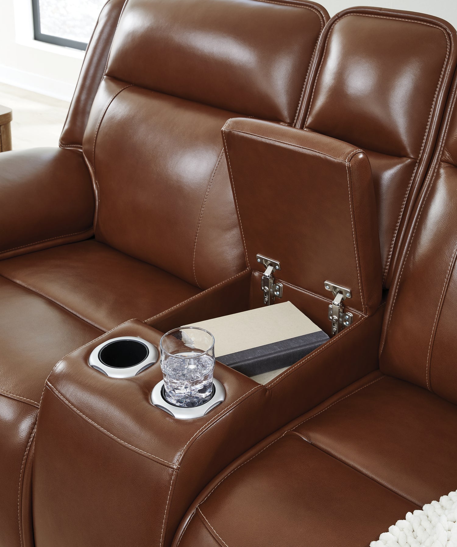 Healy Pier Chocolate Power Reclining Loveseat with Console - U1120418