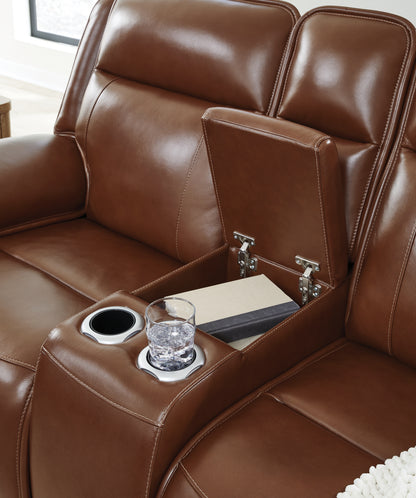 Healy Pier Chocolate Power Reclining Loveseat with Console - U1120418