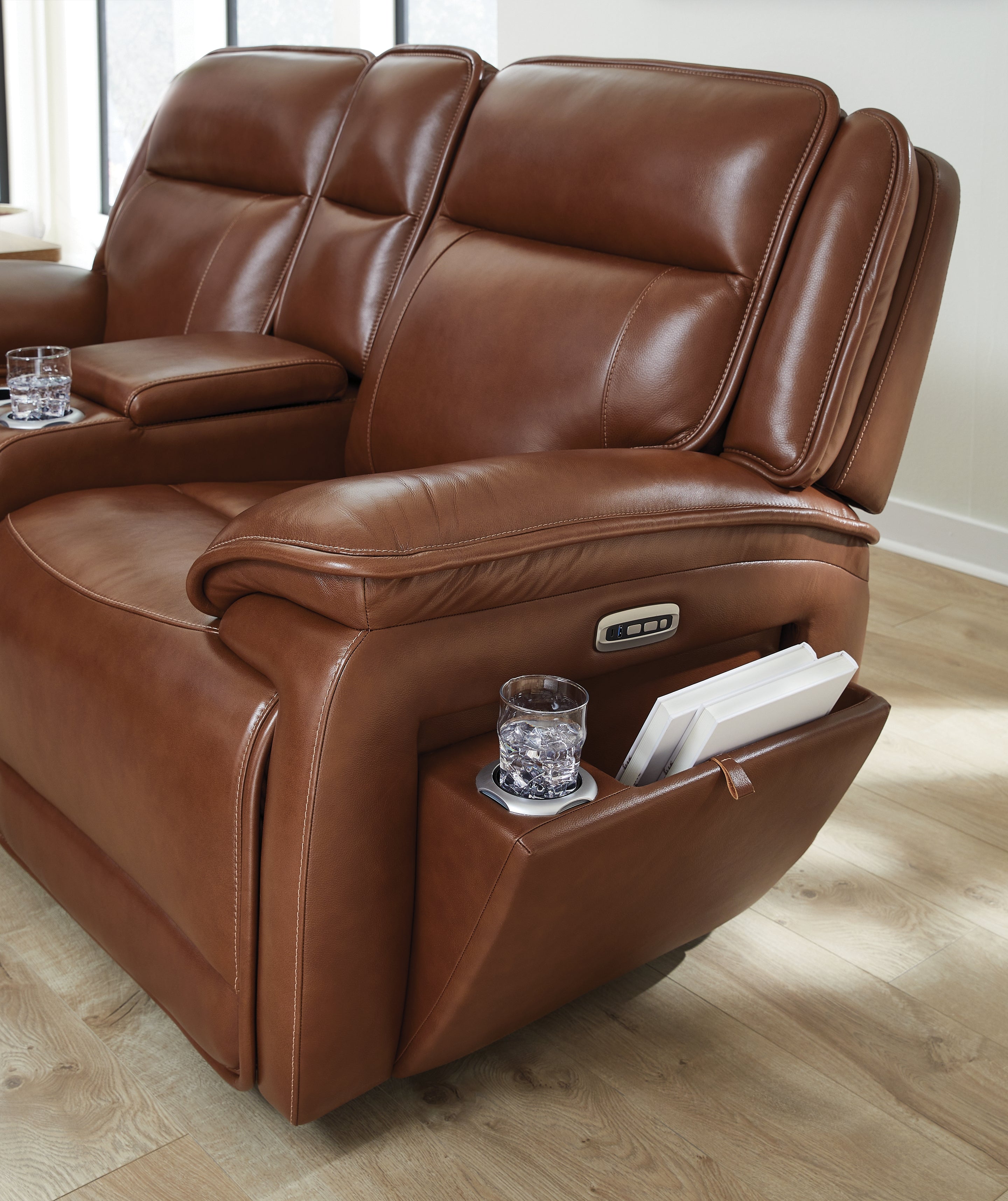 Healy Pier Chocolate Power Reclining Loveseat with Console - U1120418