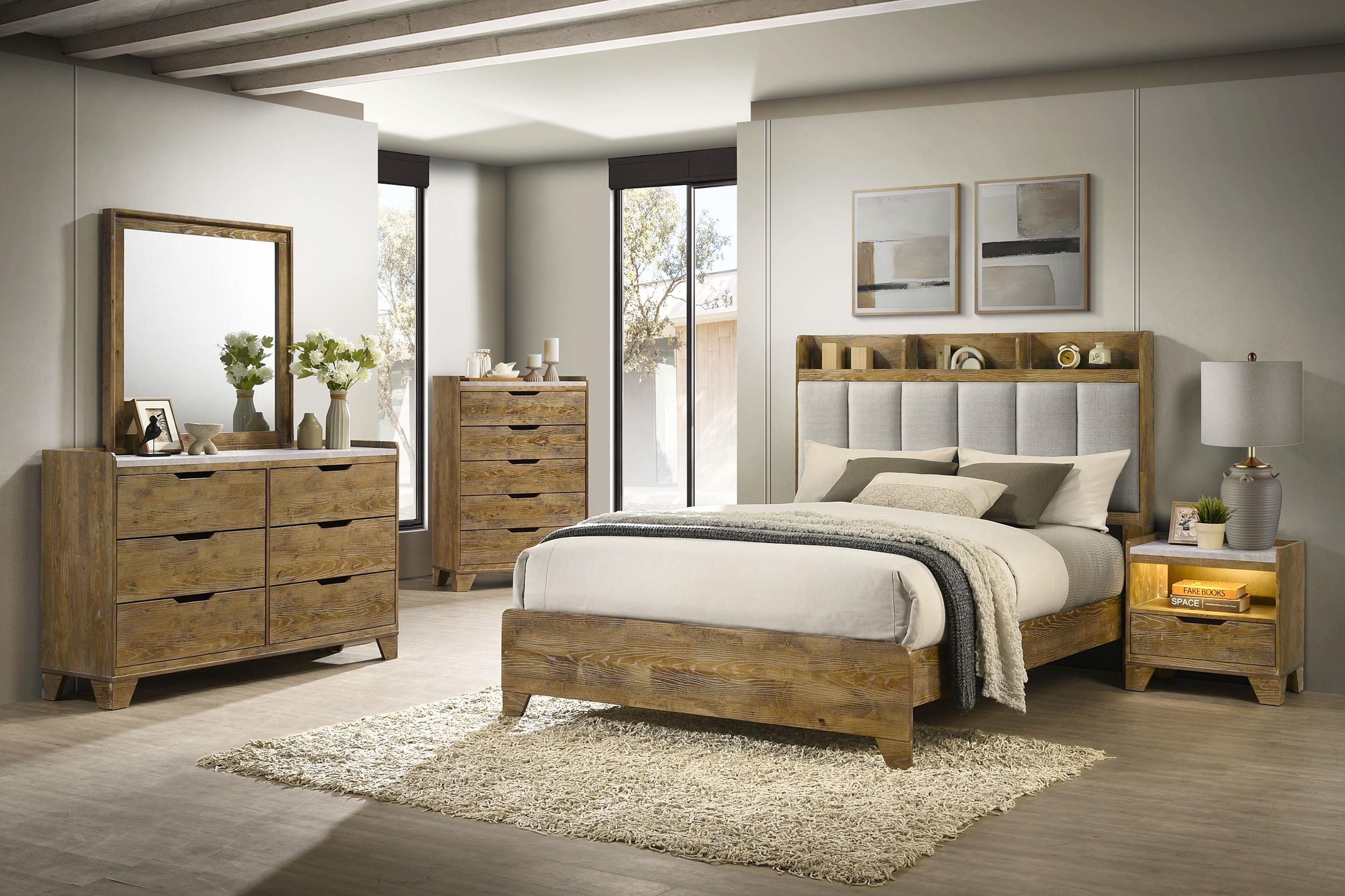 Henderson 57-inch Queen Bookcase Panel Bed Medium Oak - 222971Q