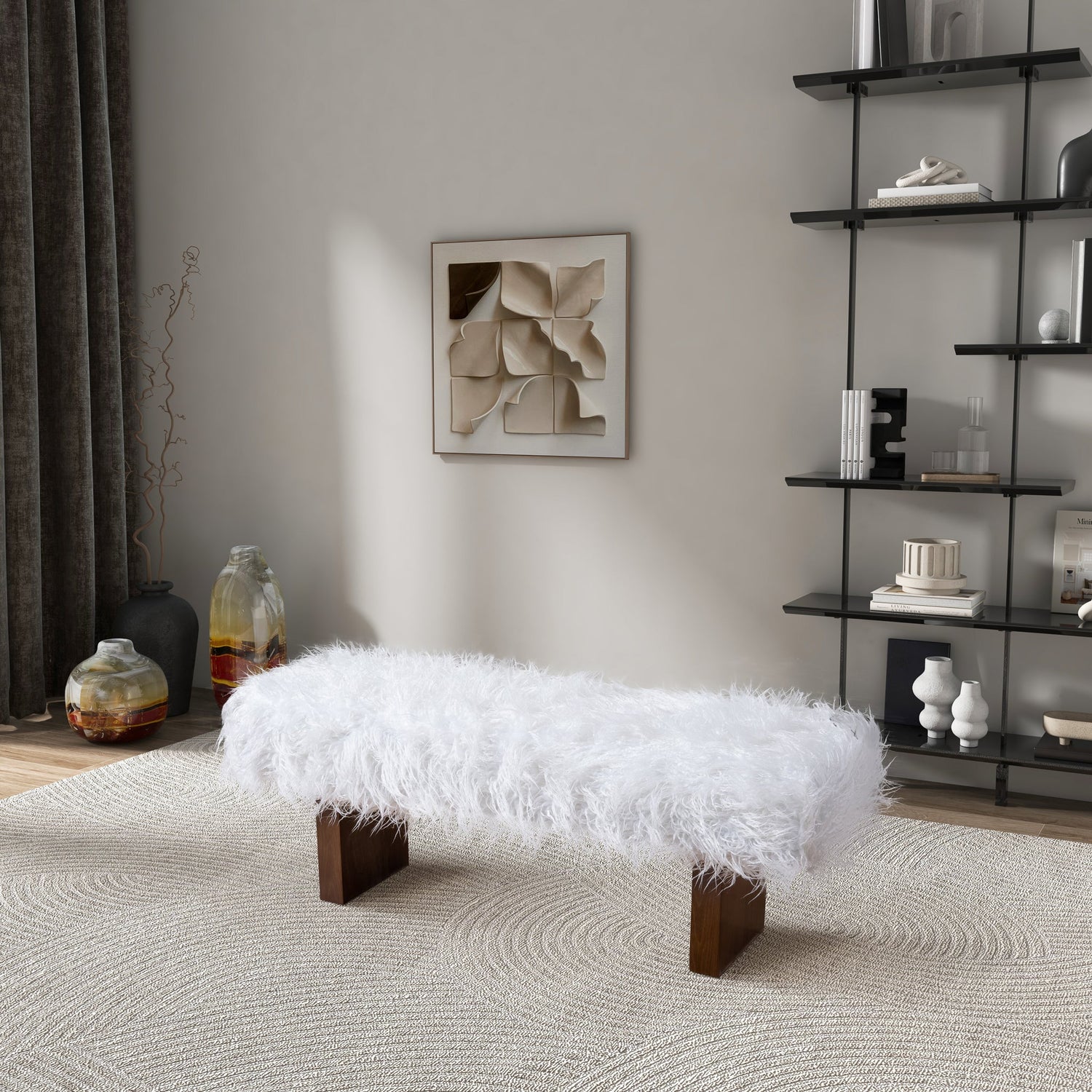 Henley Bench in White Khaki Fur - BEN03002601