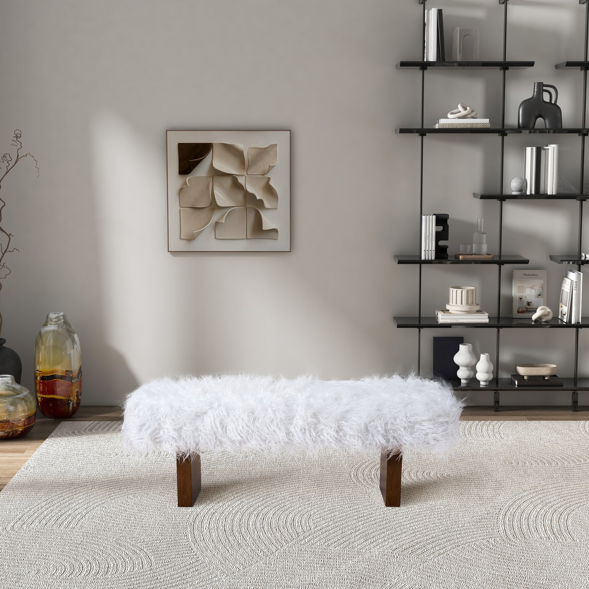 Henley Bench in White Khaki Fur - BEN03002601