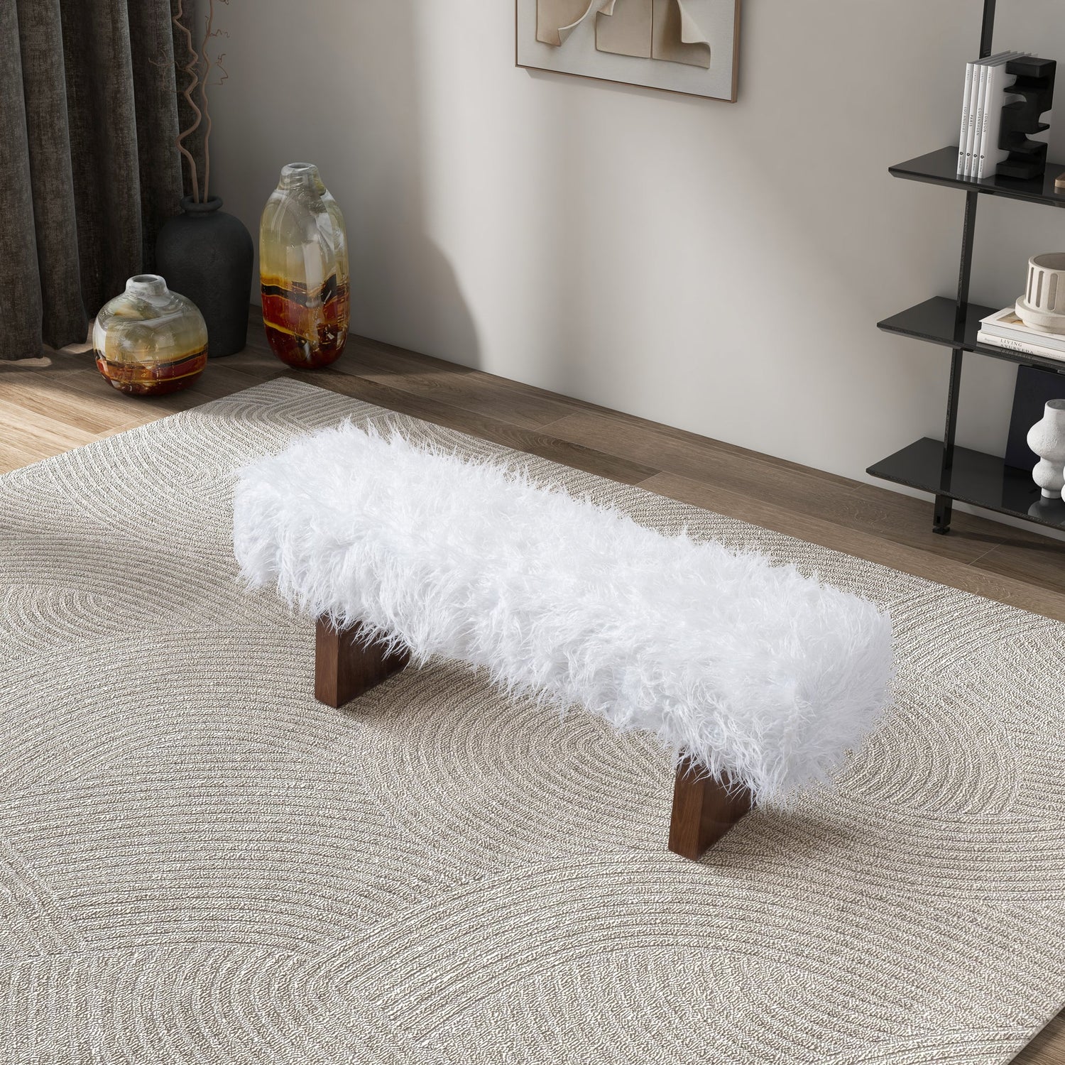 Henley Bench in White Khaki Fur - BEN03002601