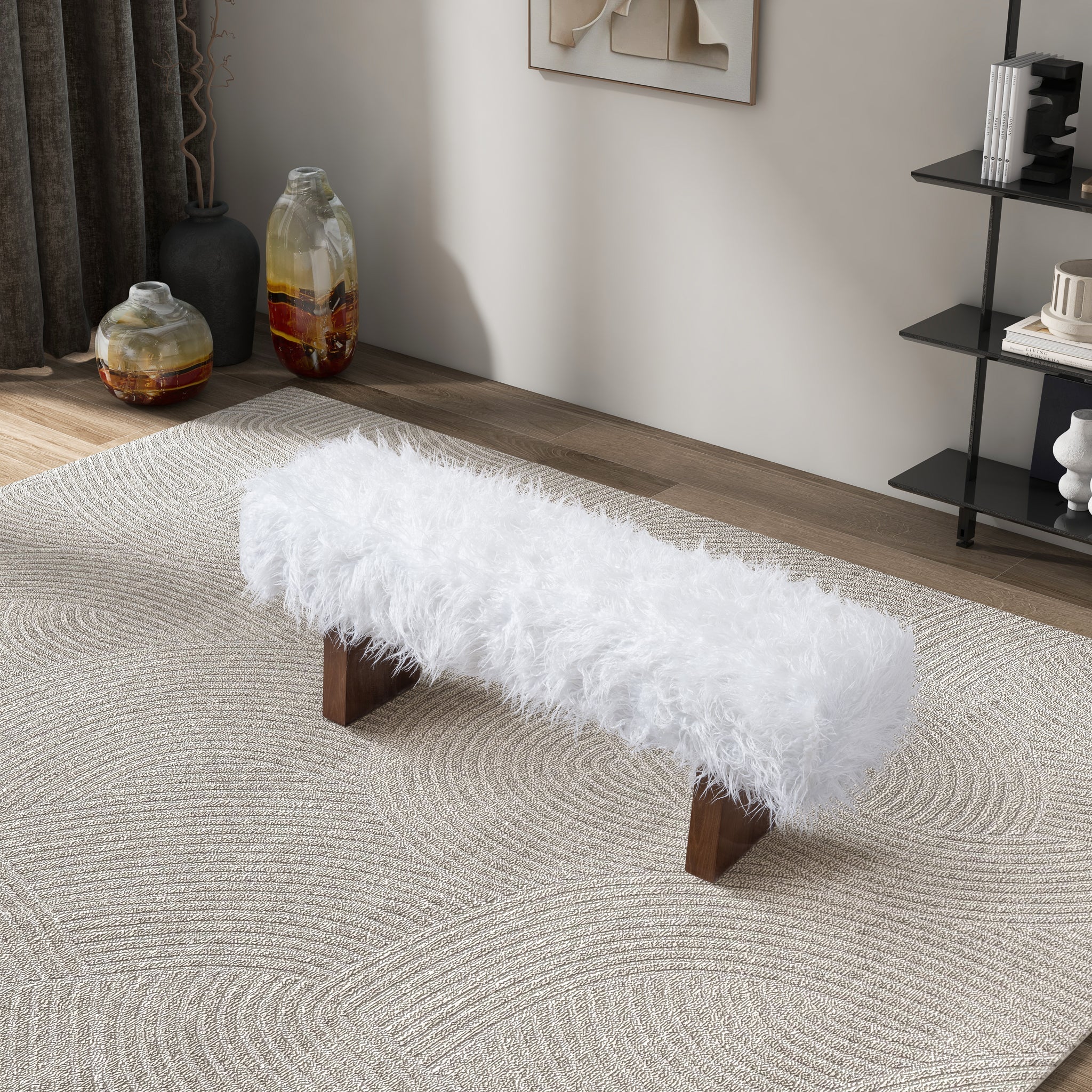 Henley Bench in White Khaki Fur - BEN03002601