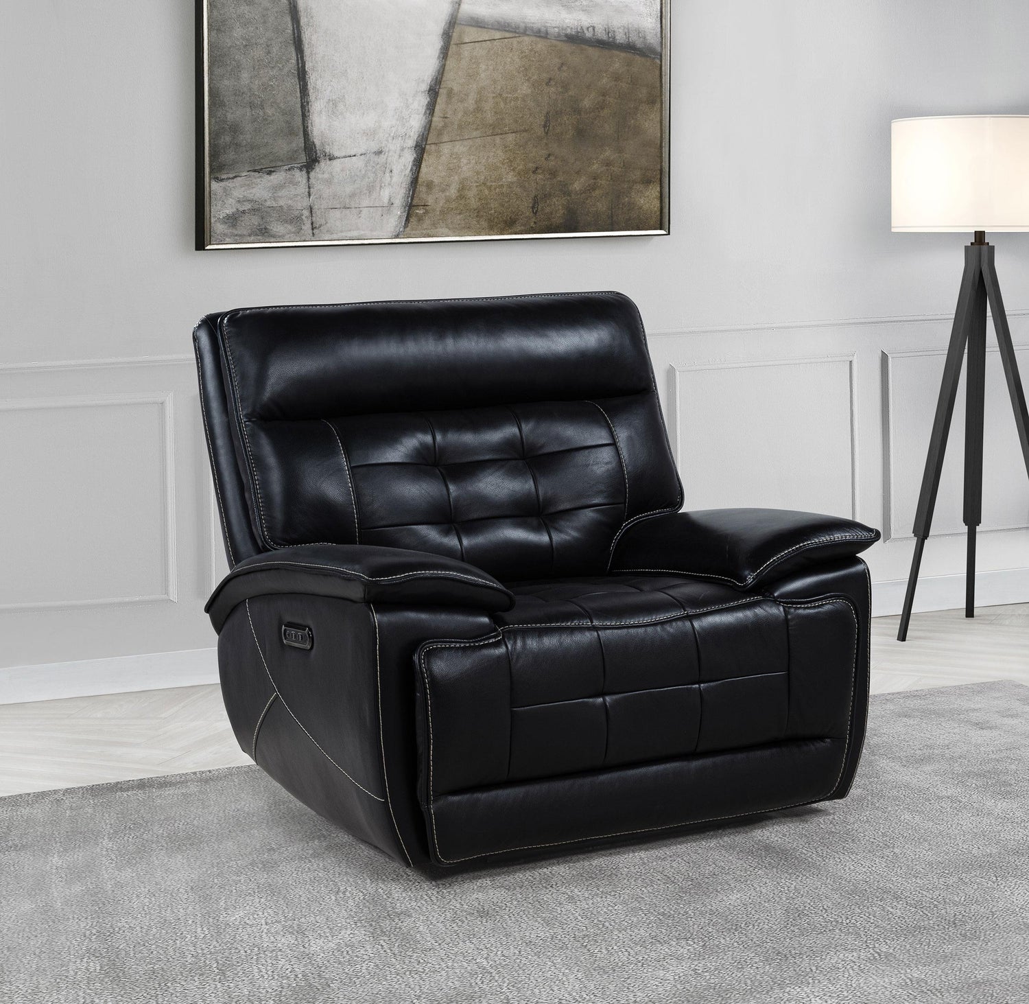 Hewitt Leather Upholstered Dual Power Recliner Chair Black - 609613PP