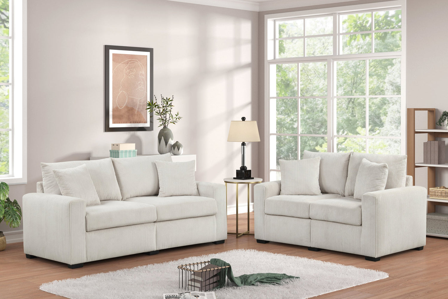 HH1125 Beige - Sofa &amp; Loveseat Set - HH1125 2PC BEIGE