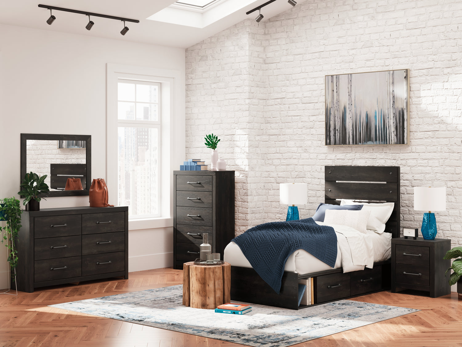 Hollivern Dark Gray Twin Panel Bed with Storage - PCB2108B18
