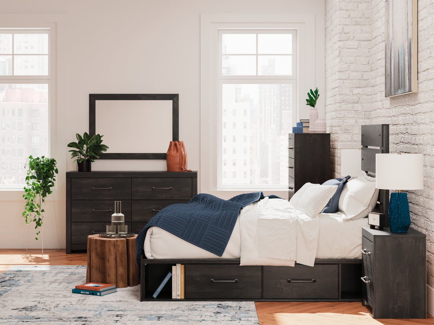 Hollivern Dark Gray Twin Panel Bed with Storage - PCB2108B18