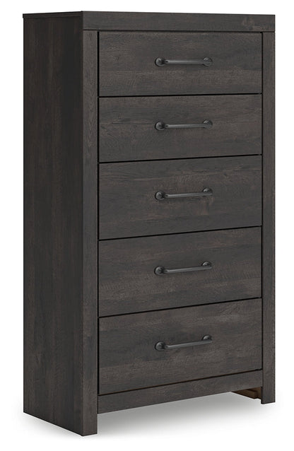 Hollivern Full Panel Bed with Mirrored Dresser, Chest and Nightstand in Dark Gray from Ashley - Luna Furniture